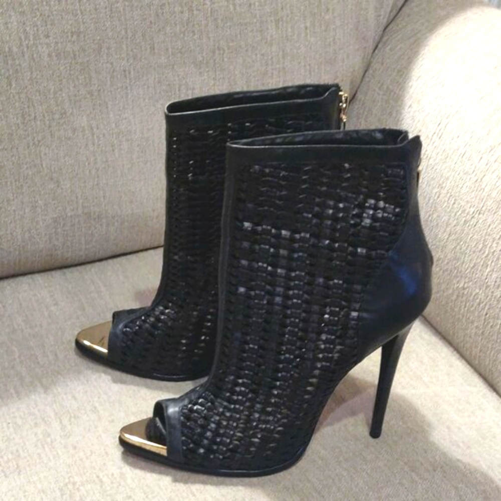 SCHUTZ Black and Gold Ankle Booties